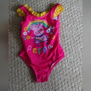 Peppa Pig Hot Pink One-Piece Swimsuit with Yellow Ruffle Shoulders